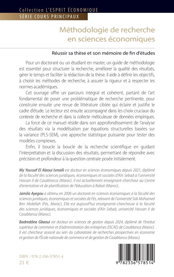 Quatrième de couverture de « Méthodologie de recherche en sciences économiques : réussir sa thèse et son mémoire de fin d'études »