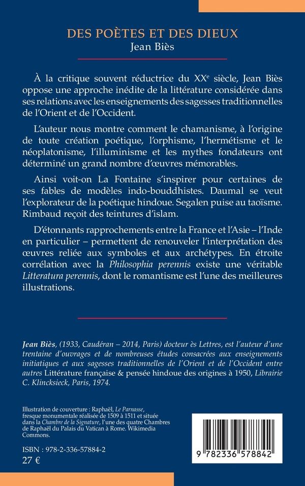 Quatrième de couverture de « Des poètes et des dieux : de la littérature à la philosophie pérenne »