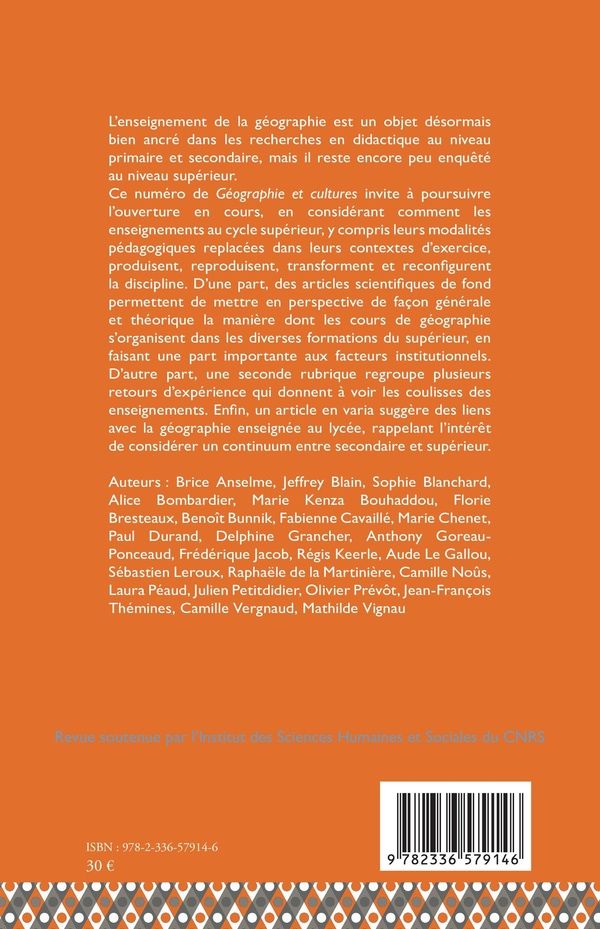 Quatrième de couverture de « ENSEIGNEMENTS ET PEDAGOGIES DE LA GEOGRAPHIE DANS LE SUPERIEUR - VOL125126 »