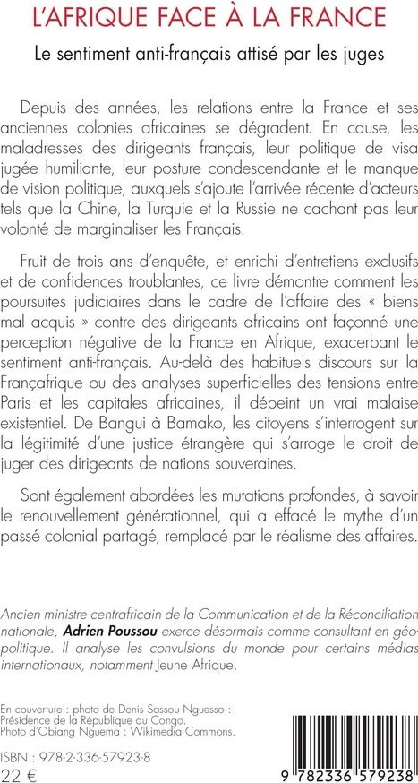 Quatrième de couverture de « L'Afrique face à la France : le sentiment anti-français attisé par les juges »