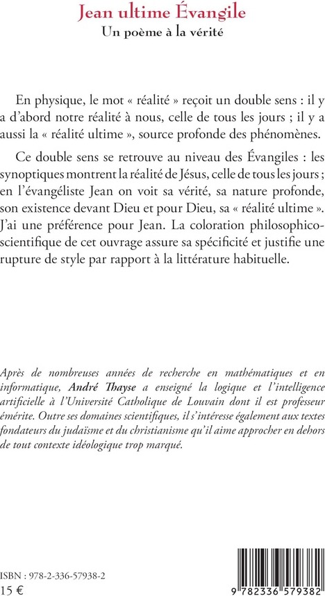 Quatrième de couverture de « Jean ultime Évangile : un poème à la vérité »