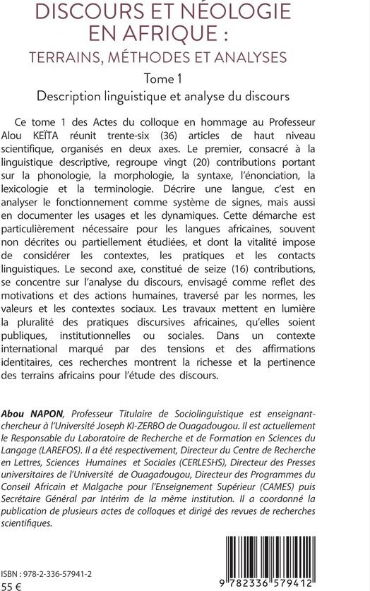 Quatrième de couverture de « Discours et néologie en Afrique : Terrains, méthodes et analyses : Description linguistique et analyse du discours »