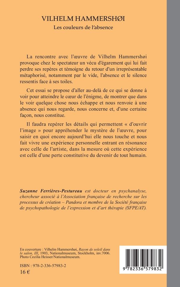Quatrième de couverture de « Vilhelm Hammershøi : Les couleurs de l absence »