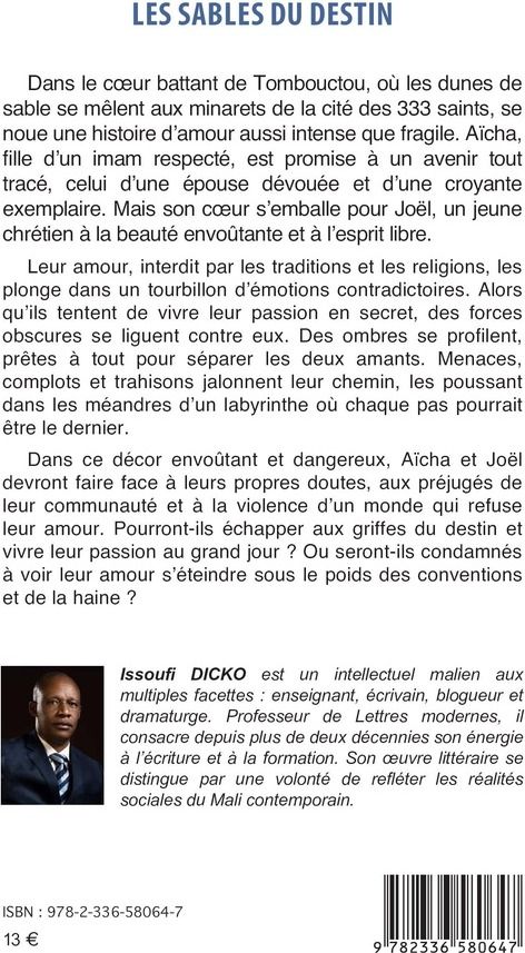 Quatrième de couverture de « LES SABLES DU DESTIN »