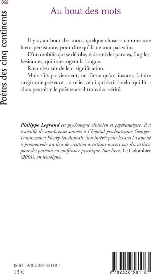 Quatrième de couverture de « Au bout des mots »