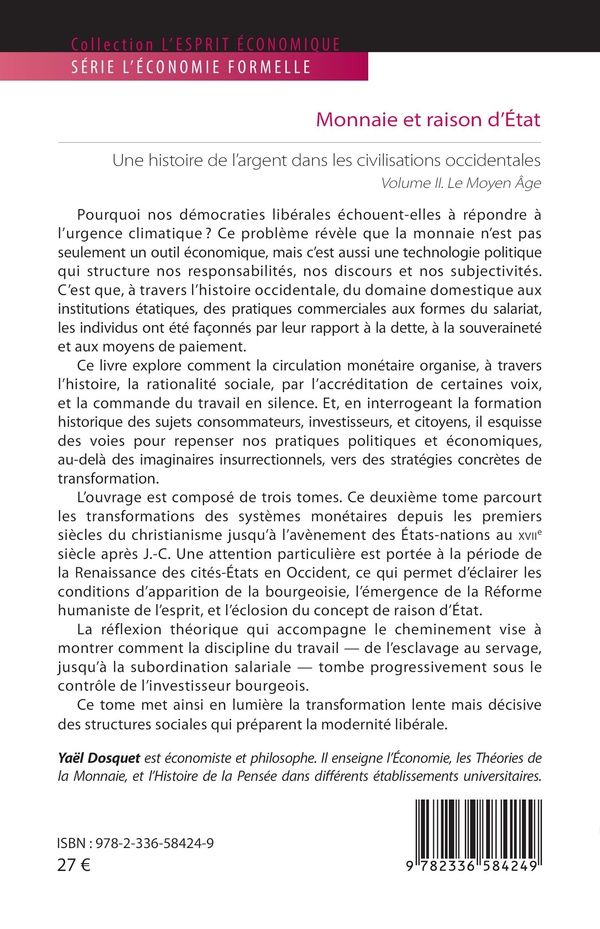 Quatrième de couverture de « Monnaie et raison d'État : une histoire de l'argent dans les civilisations occidentales »