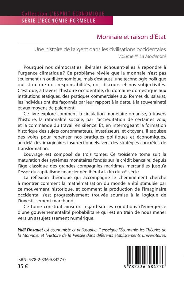 Quatrième de couverture de « Monnaie et raison d'État : une histoire de l'argent dans les civilisations occidentales »