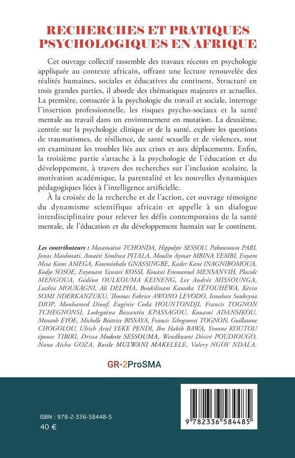 Quatrième de couverture de « Recherches et pratiques psychologiques en Afrique »