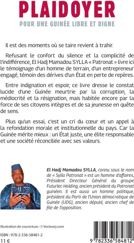 Quatrième de couverture de « PLAIDOYER POUR UNE GUINEE LIBRE ET DIGNE »