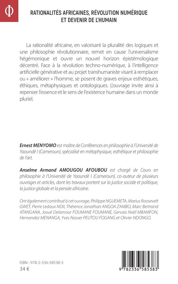 Quatrième de couverture de « Rationalités africaines, révolution numérique et devenir de l'humain »