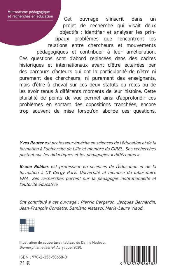 Quatrième de couverture de « Militantisme pédagogique et recherches en éducation : Comprendre les problèmes, chercher des solutions »