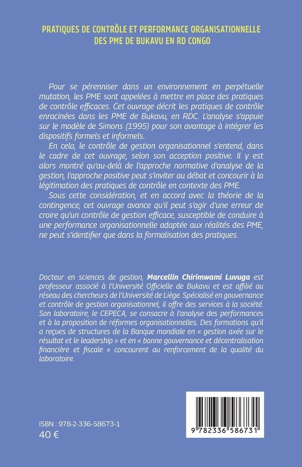 Quatrième de couverture de « Pratiques de contrôle et performance organisationnelle des PME de Bukavu en RD Congo : une analyse positive par théorisation ancrée »