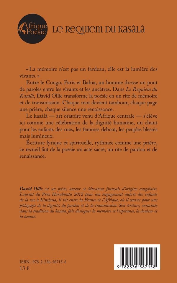 Quatrième de couverture de « Le Requiem du Kasàlà : Poèmes de mémoire, de pardon et de renaissance »