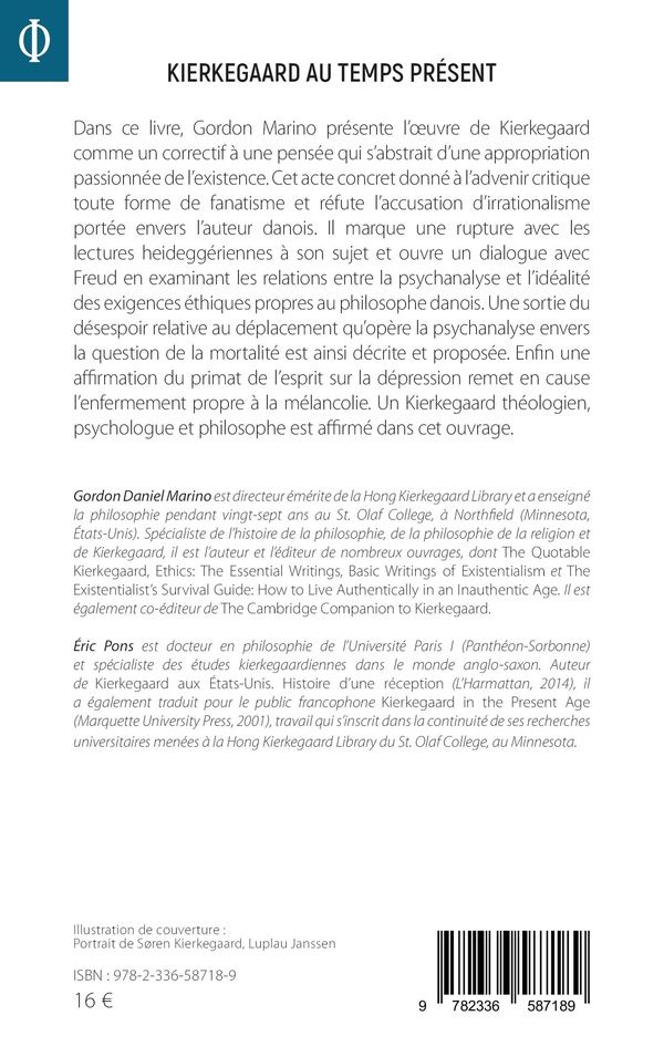 Quatrième de couverture de « Kierkegaard au temps présent »
