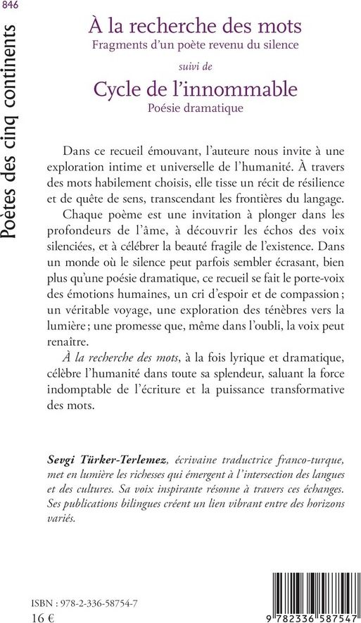 Quatrième de couverture de « À la recherche des mots : fragments d un poète revenu du silence »