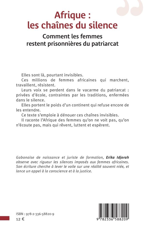 Quatrième de couverture de « Afrique, les chaînes du silence : comment les femmes restent prisonnières du patriarcat »