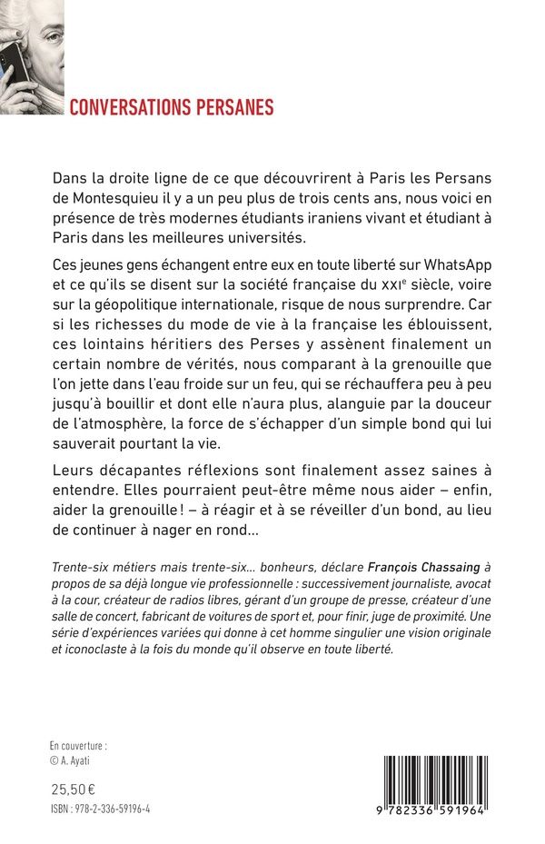 Quatrième de couverture de « Conversations persanes : Usbek à Rica, 2026 »