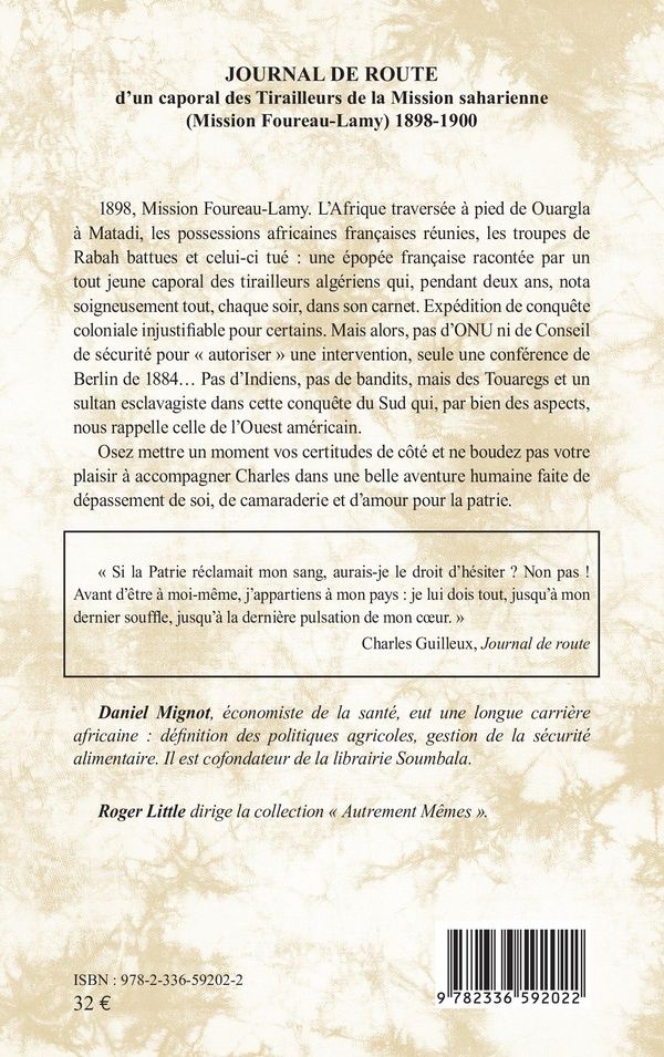Quatrième de couverture de « Journal de route : d un caporal des Tirailleurs de la Mission saharienne (Mission Foureau-Lamy) 1898-1900 »