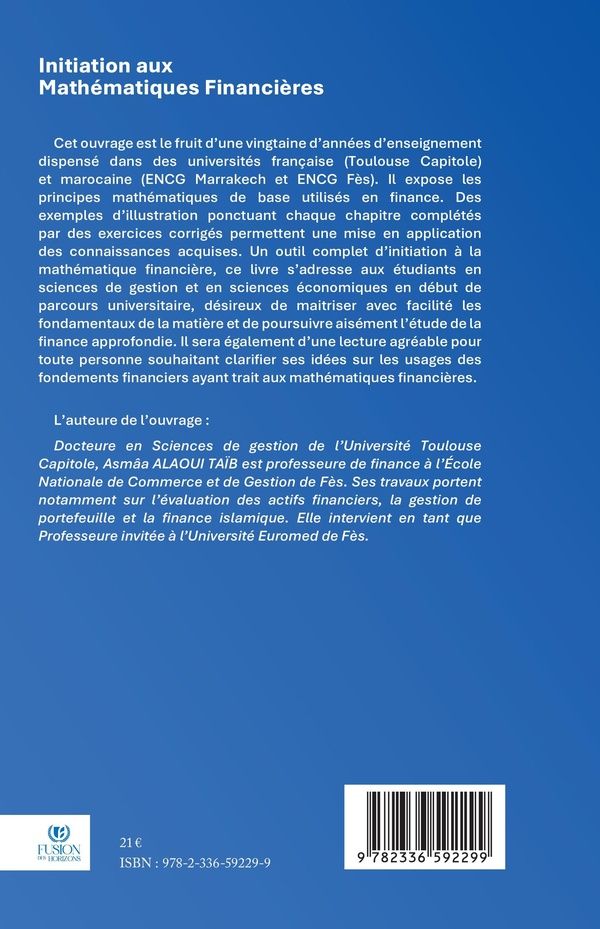 Quatrième de couverture de « Initiation aux mathématiques financières : exemples d'illustration, exercices corrigés, glossaire »