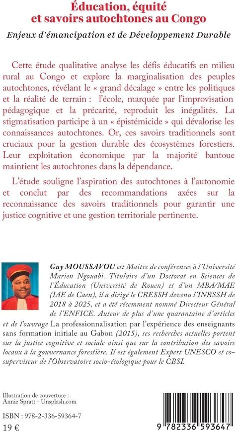 Quatrième de couverture de « Éducation, équité et savoirs autochtones au Congo : Enjeux d'émancipation et de Développement Durable »