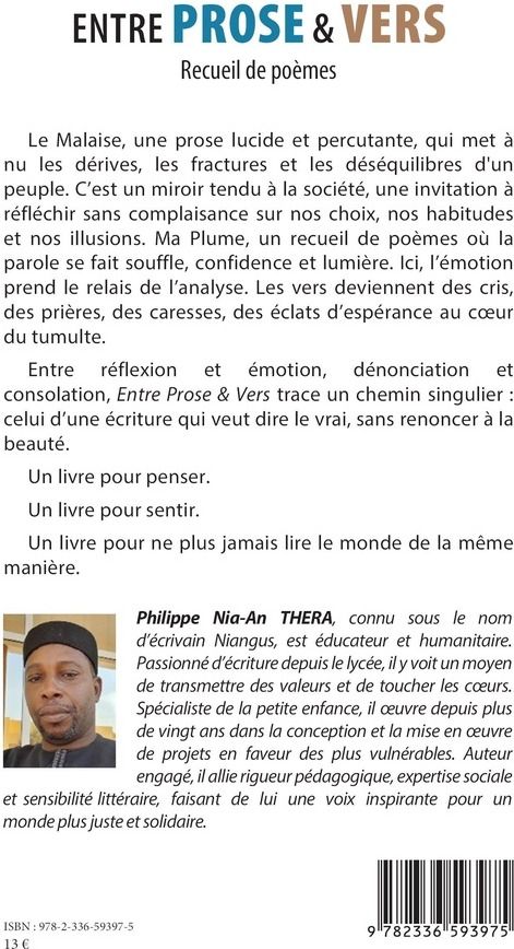 Quatrième de couverture de « Entre prose & vers : Recueil de poèmes »