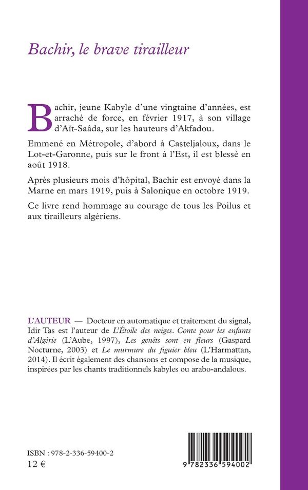 Quatrième de couverture de « Bachir, le brave tirailleur : récit »