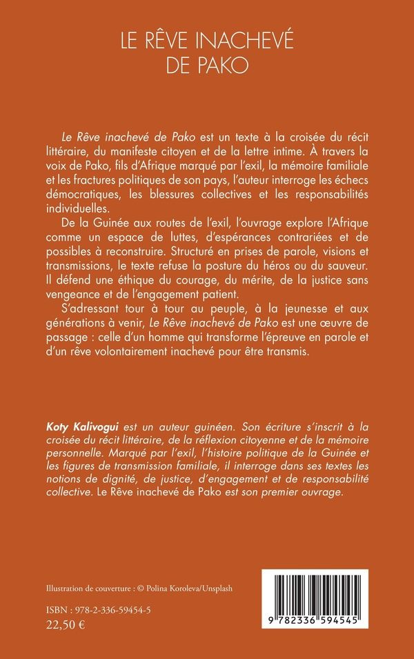 Quatrième de couverture de « Le rêve inachevé de Pako »