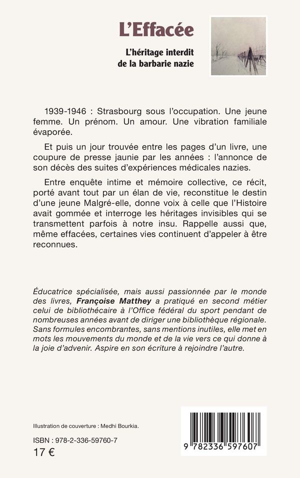 Quatrième de couverture de « L'effacée : L'héritage interdit de la barbarie nazie »