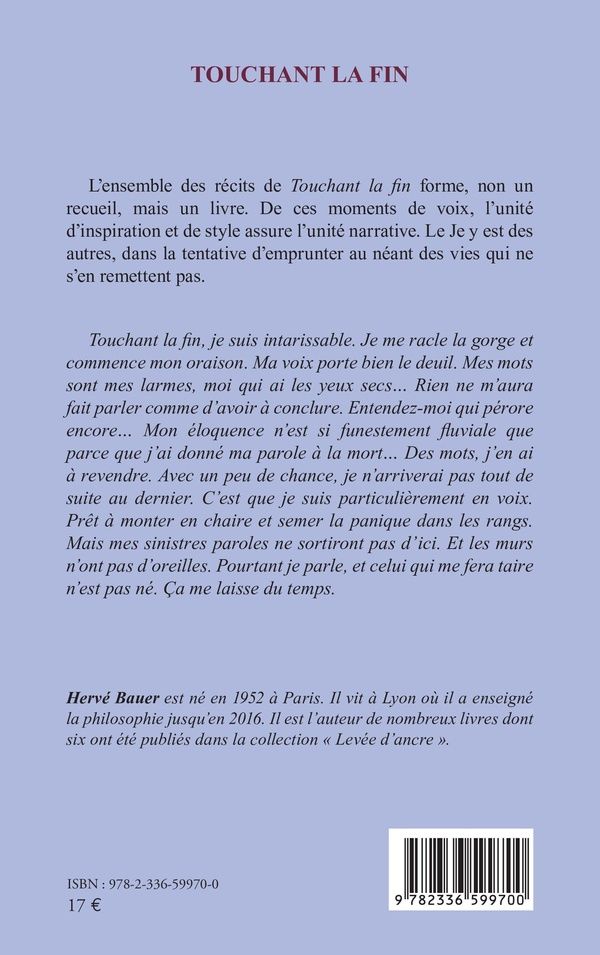 Quatrième de couverture de « Touchant la fin »
