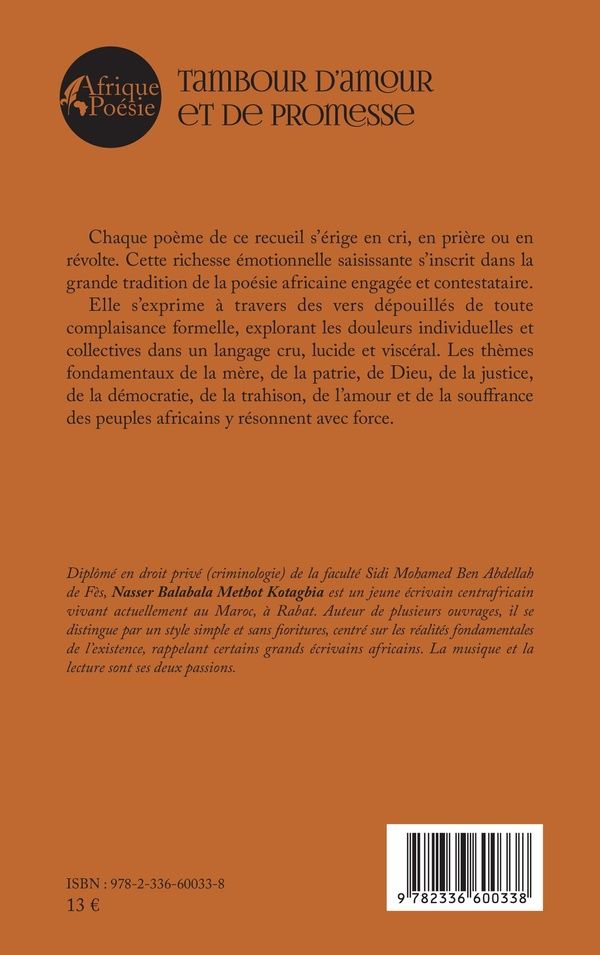 Quatrième de couverture de « Tambour d amour et de promesse »