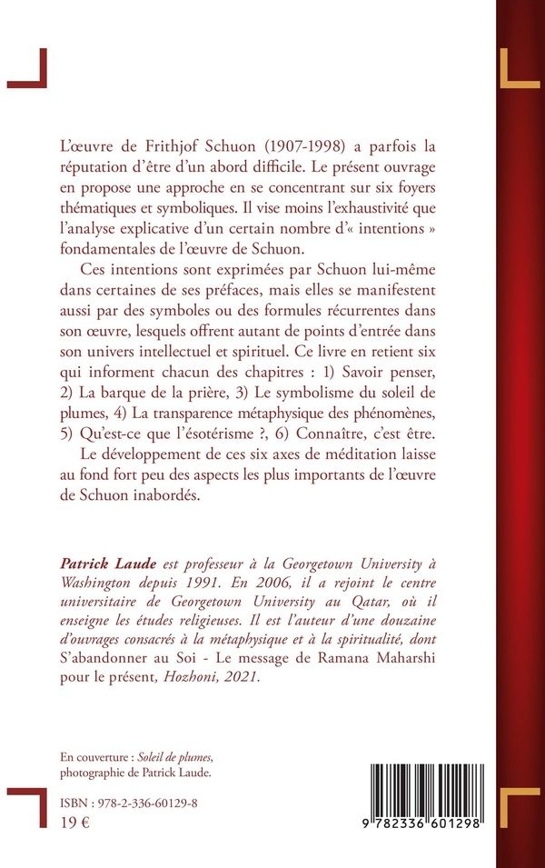 Quatrième de couverture de « L oeuvre de Frithjof Schuon : orientations et éclairages »