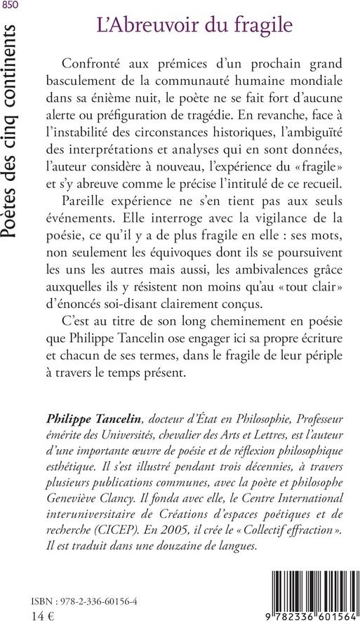 Quatrième de couverture de « L abreuvoir du fragile »