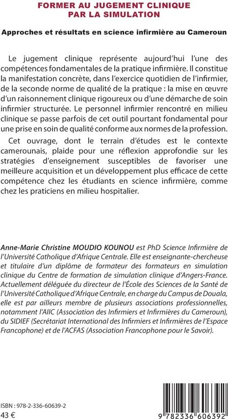 Quatrième de couverture de « Former au jugement clinique par la simulation : Approches et résultats en science infirmière au Cameroun »