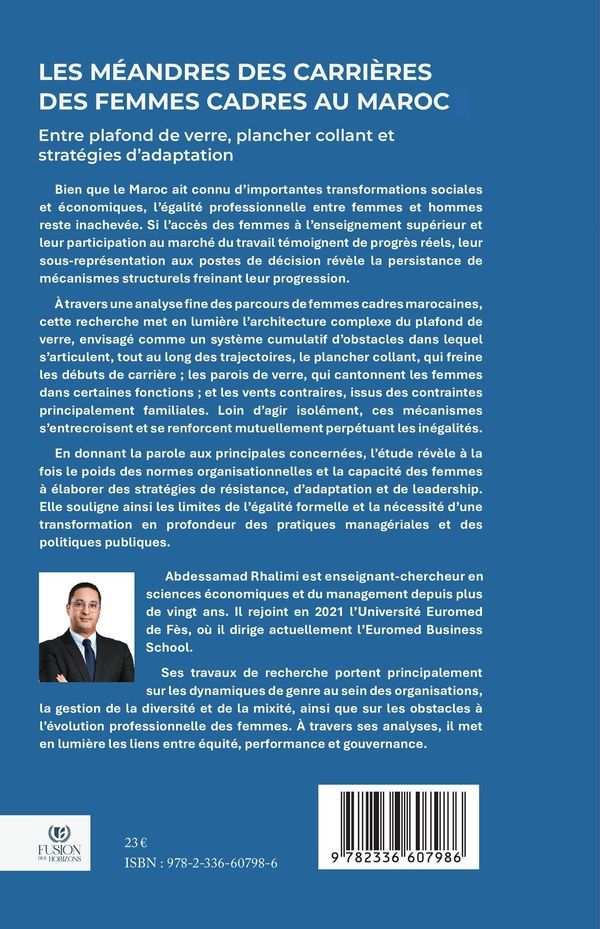 Quatrième de couverture de « Les Méandres des carrières des femmes cadres au Maroc : Entre plafond de verre, plancher collant et stratégies d adaptation »