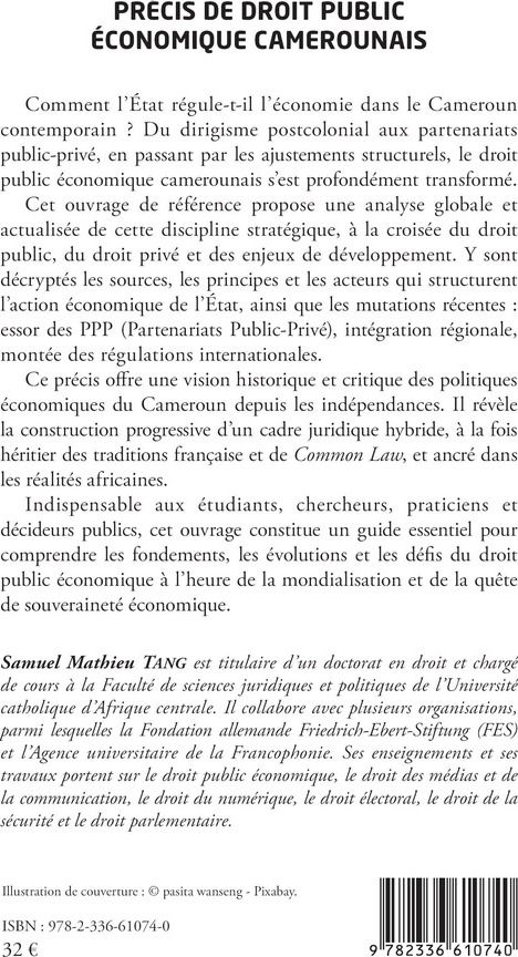 Quatrième de couverture de « Précis de droit public économique camerounais »