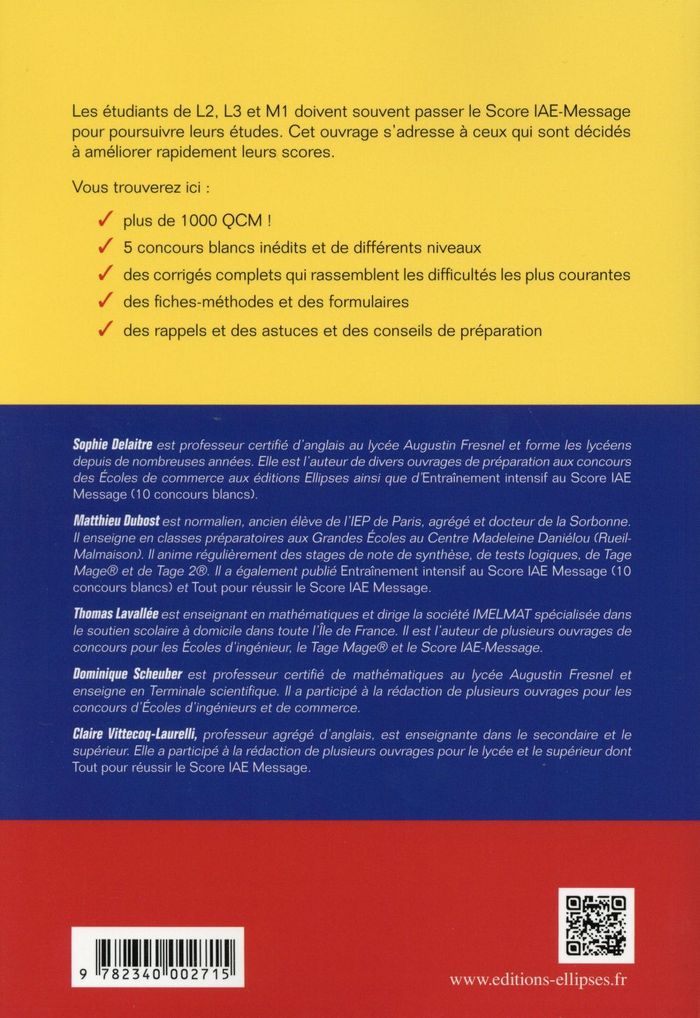 Quatrième de couverture de « 1000 QCM POUR LE SCORE IAE MESSAGE »