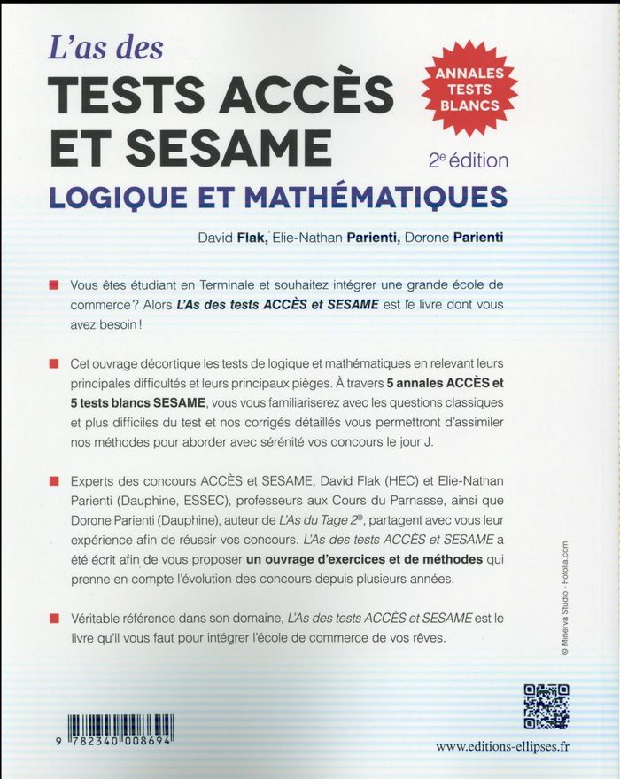 Quatrième de couverture de « L'AS DES TESTS ACCES ET SESAME : LOGIQUE ET MATHEMATIQUES »