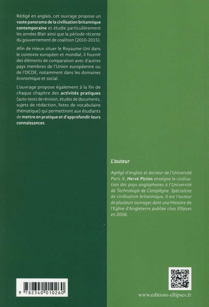 Quatrième de couverture de « A HANDBOOK OF BRITISH CIVILIZATION - INTRODUCTION A LA CIVILISATION BRITANNIQUE »
