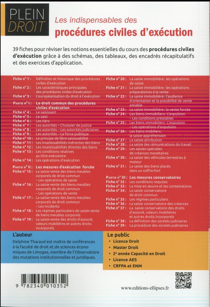 Quatrième de couverture de « LES INDISPENSABLES DES PROCEDURES CIVILES D'EXECUTION »