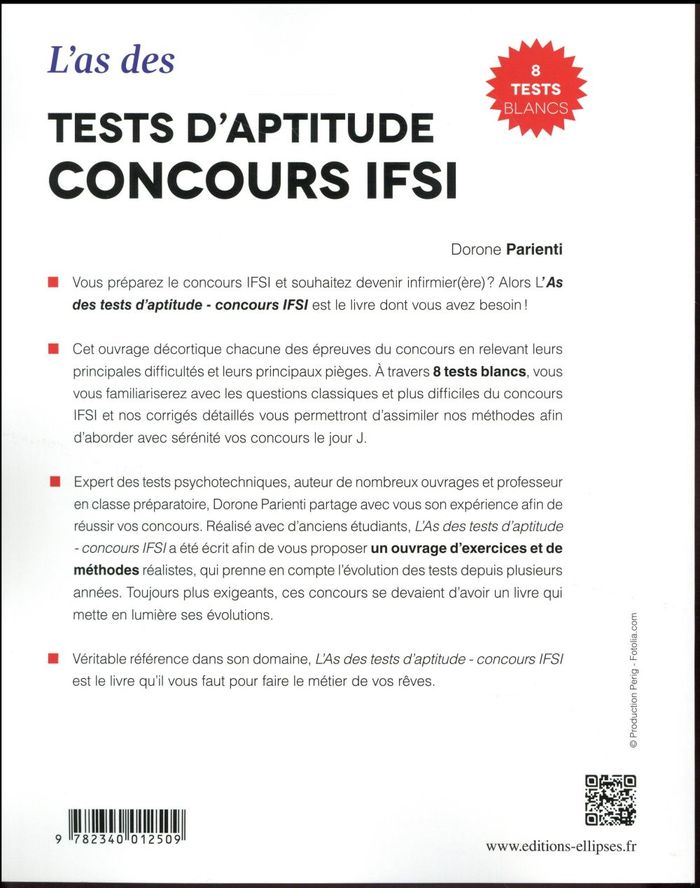 Quatrième de couverture de « L'AS DES TESTS D'APTITUDE - CONCOURS IFSI »