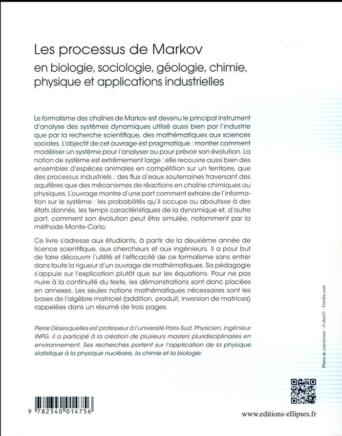 Quatrième de couverture de « LES PROCESSUS DE MARKOV EN BIOLOGIE, SOCIOLOGIE, GEOLOGIE, CHIMIE, PHYSIQUE ET APPLICATIONS INDUSTRI »