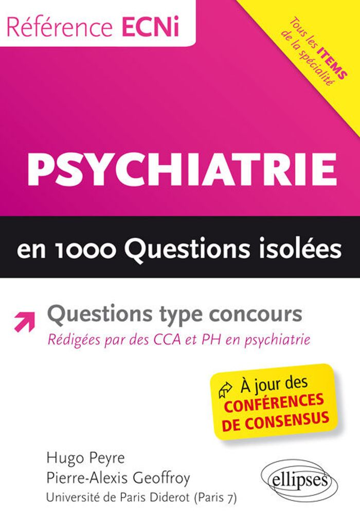 Couverture du livre « PSYCHIATRIE EN 1000 QUESTIONS ISOLEES » de Peyre/geoffroy, librairie Les Contes Infusés à Corte
