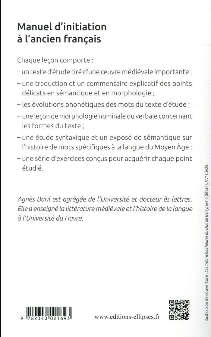 Quatrième de couverture de « MANUEL D'INITIATION A L'ANCIEN FRANCAIS »