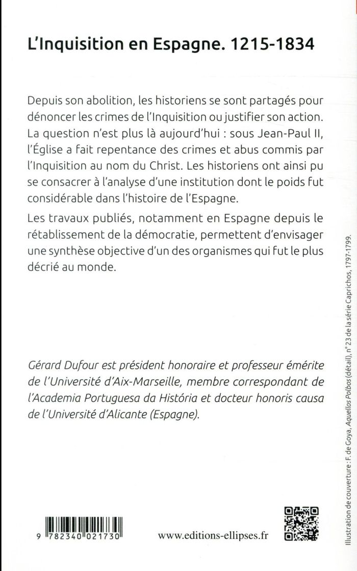 Quatrième de couverture de « L'INQUISITION EN ESPAGNE. 1215-1834 »