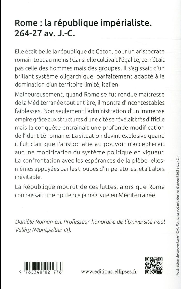 Quatrième de couverture de « ROME : LA REPUBLIQUE IMPERIALISTE. 264-27 AV. J.-C. »