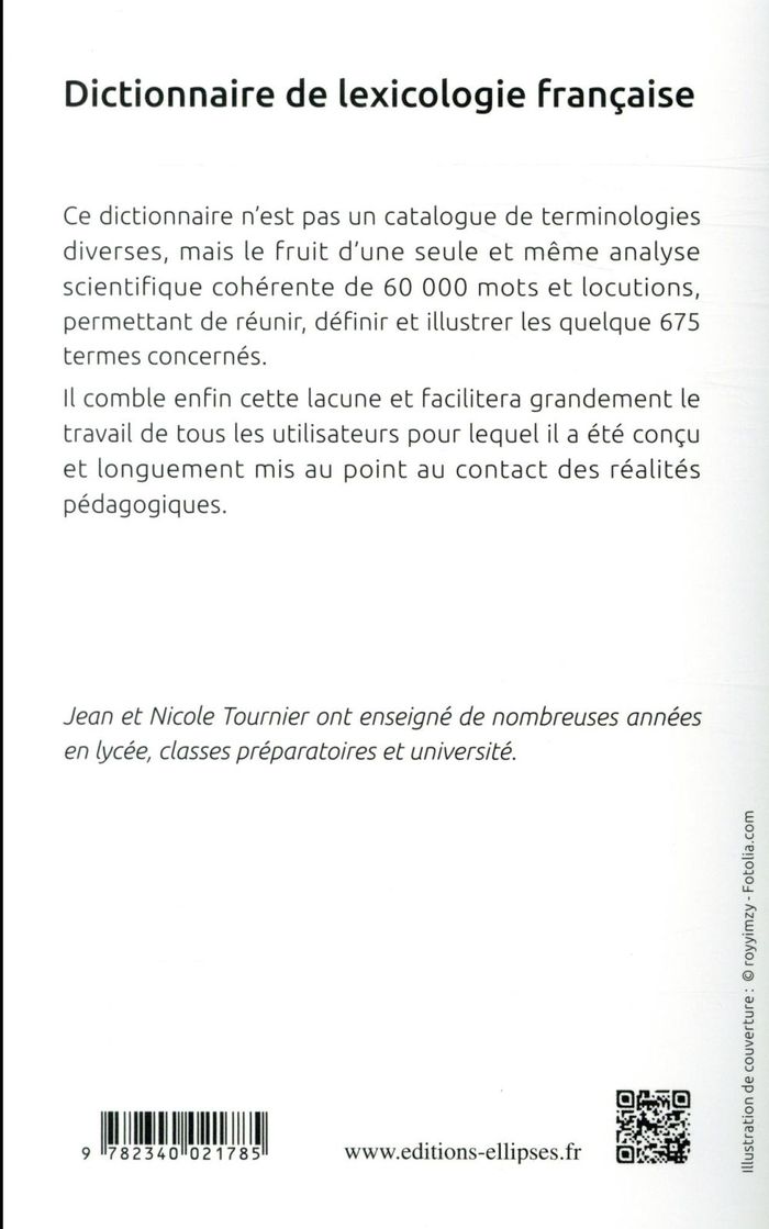 Quatrième de couverture de « DICTIONNAIRE DE LEXICOLOGIE FRANCAISE »
