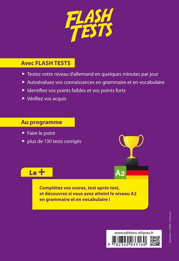 Quatrième de couverture de « ALLEMAND. FLASH TESTS. A2. TESTEZ VOTRE NIVEAU D'ALLEMAND ! »