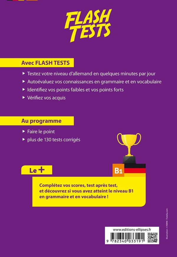 Quatrième de couverture de « ALLEMAND. FLASH TESTS. B1. TESTEZ VOTRE NIVEAU D'ALLEMAND ! »