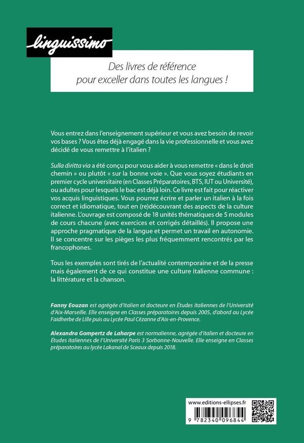 Quatrième de couverture de « SULLA DIRITTA VIA - PARFAIRE SON ITALIEN »
