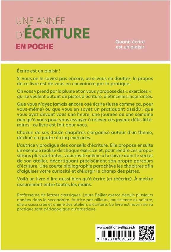 Quatrième de couverture de « UNE ANNEE D'ECRITURE EN POCHE - QUAND ECRIRE EST UN PLAISIR »
